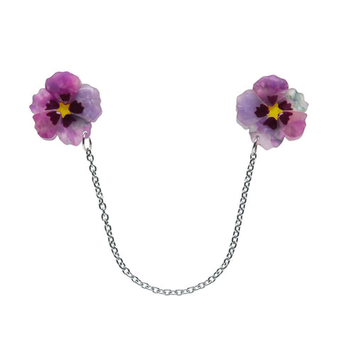 "Purple Prose" set of two hollyhock blossom chain-linked layered resin each 1 1/4" and 6" chain