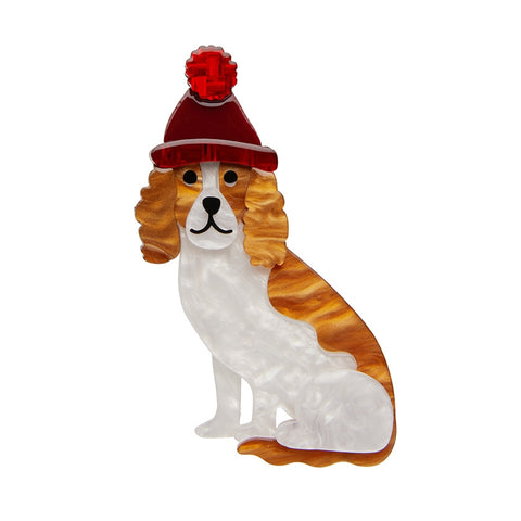 Whatever the Weather collection "Wintertime Walkies" sitting dog stocking cap layered resin brooch