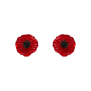 pair 5/8" "Poppy Field" marbled red bloom with glitter black center layered resin post earrings