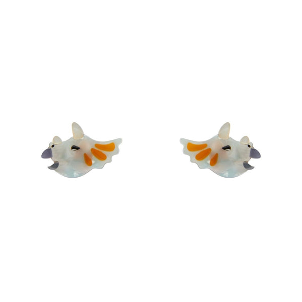 pair 7/8" Dinosauria Collection "Tricera-Pop" grey triceratops baby head layered resin post earrings