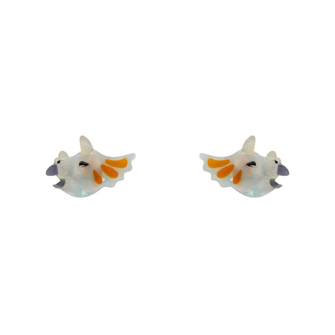 pair 7/8" Dinosauria Collection "Tricera-Pop" grey triceratops baby head layered resin post earrings