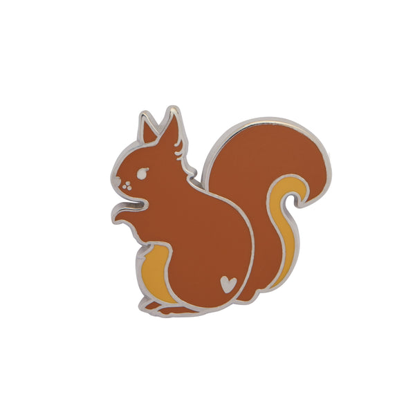 "Scrupulous Squirrel" brown enameled silver metal clutch back pin
