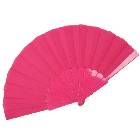 hot pink fabric folding fan with matching color plastic ribs