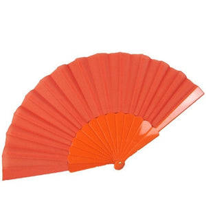 orange fabric folding fan with matching color plastic ribs