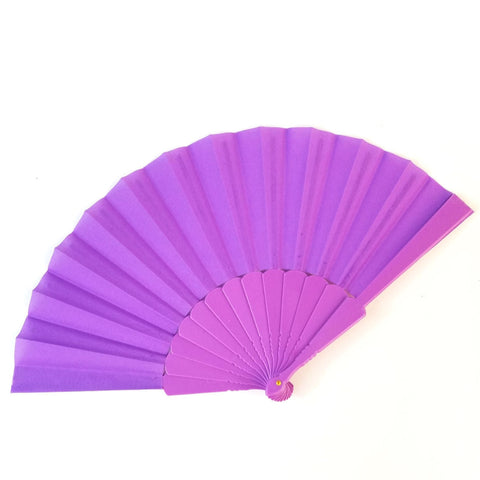 bright purple fabric folding fan with matching color plastic ribs