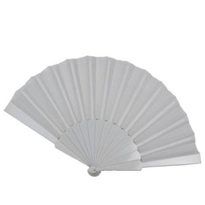 white fabric folding fan with matching color plastic ribs