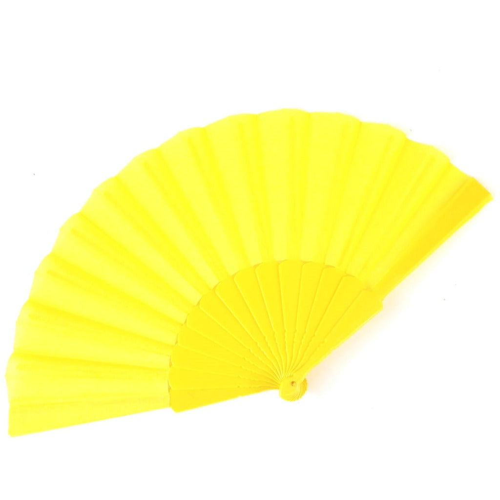 bright yellow fabric folding fan with matching color plastic ribs