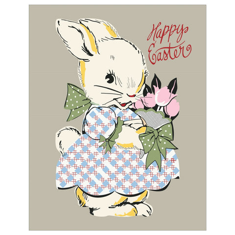 vintage style "Happy Easter" message illustrated image bunny with tulips 5" x 7" greeting card