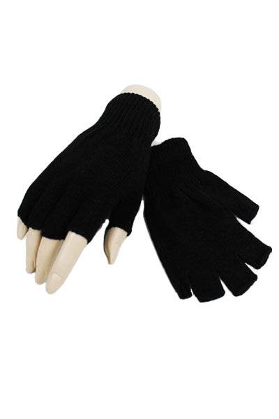 soft 100% acrylic fingerless black knit gloves in unisex adult size