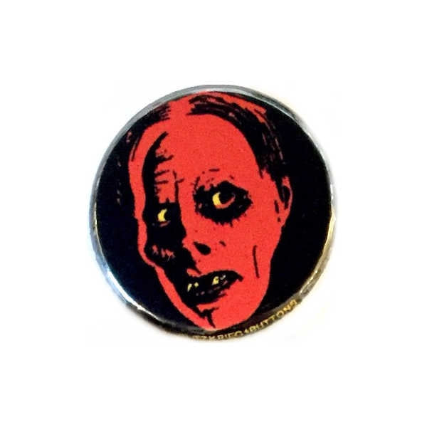 Red and yellow image of Lon Chaney as Phantom of the Opera on small 1.25" round metal button