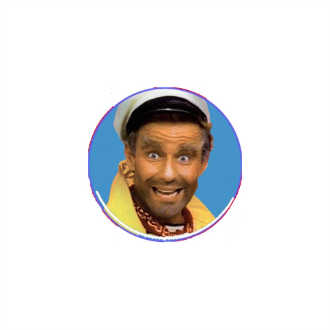 color photo portrait of Phil Hartman as Captain Carl 1.25" round metal pinback button