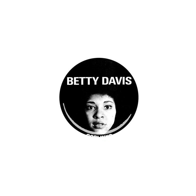 Round 1.25" "Betty Davis" black & white photo portrait metal pinback button