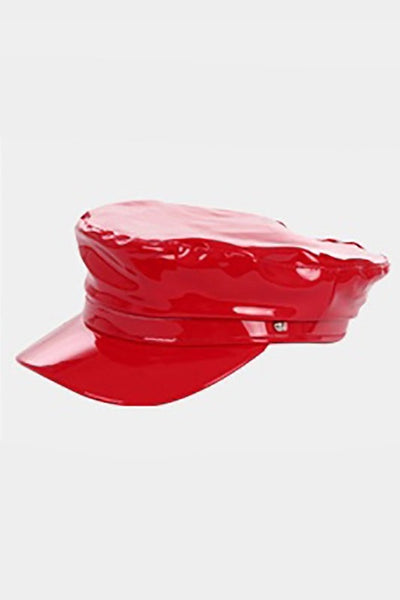 Red Patent Biker Cap