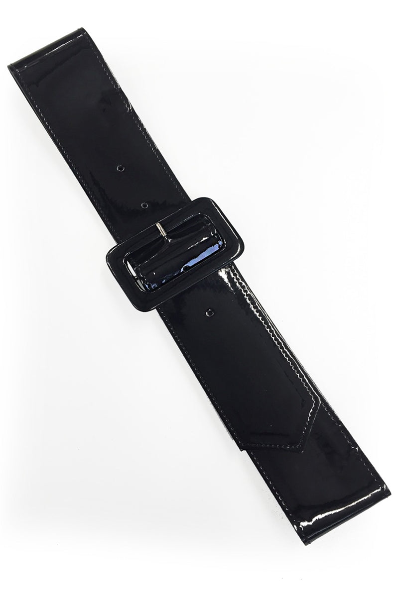 2 3/8" wide shiny black patent belt with rectangular self buckle