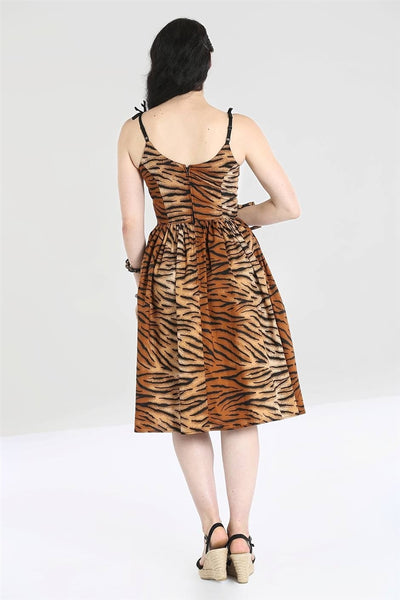 "Tora" Tiger Print 50s Dress by Hell Bunny - Size XS