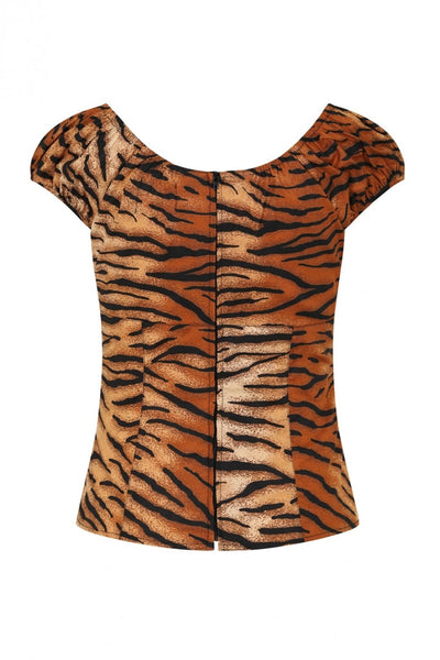 "Tora" Tiger Print Peasant Top by Hell Bunny