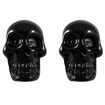 pair shiny black plastic 1/2" x 7/8" skull post earrings