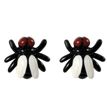 pair shiny plastic 7/8" x 3/4" black white red housefly post earrings
