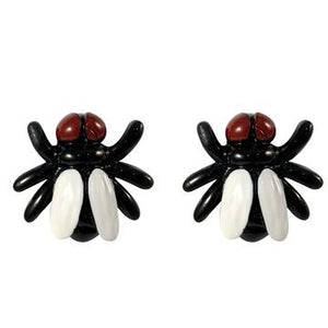 pair shiny plastic 7/8" x 3/4" black white red housefly post earrings