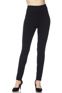 high-waisted brushed fiber stretch knit leggings in basic black, shown on model
