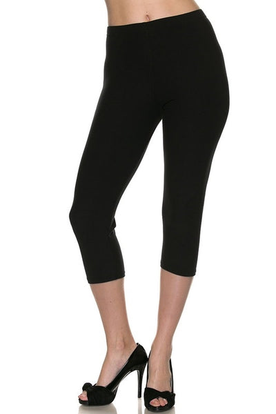 high-waist capri length leggings in basic black, shown on model