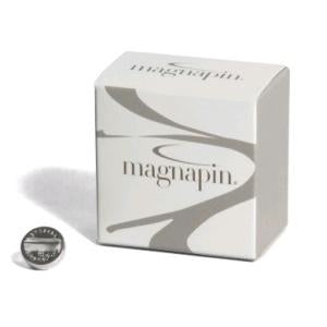 silver metal "magnapin" magnetic brooch fastener, shown with illustrated box packaging