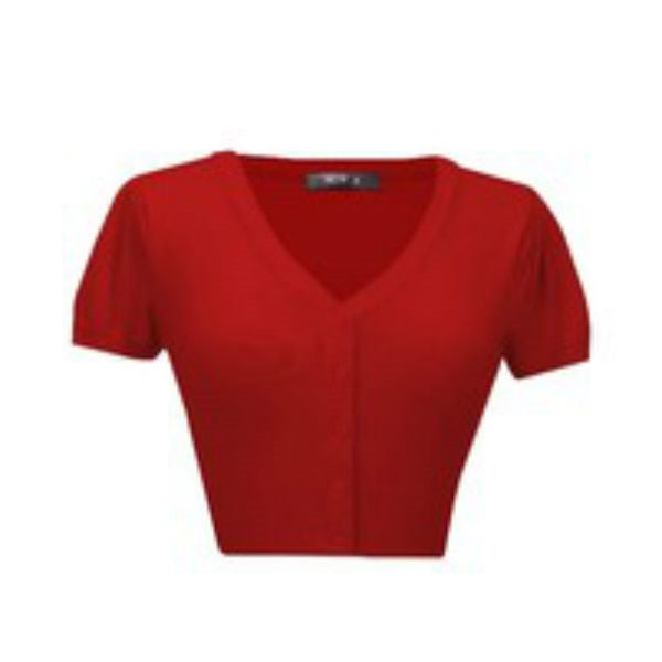 Short Sleeve Cropped Cardigan - Red