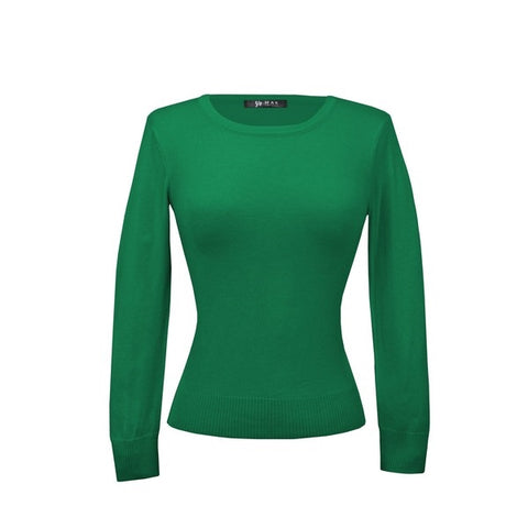 fitted pullover sweater in a slightly cropped length with crew neck and 3/4 sleeves in kelly green