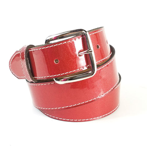 1.5" wide red glitter vinyl belt with removable buckle