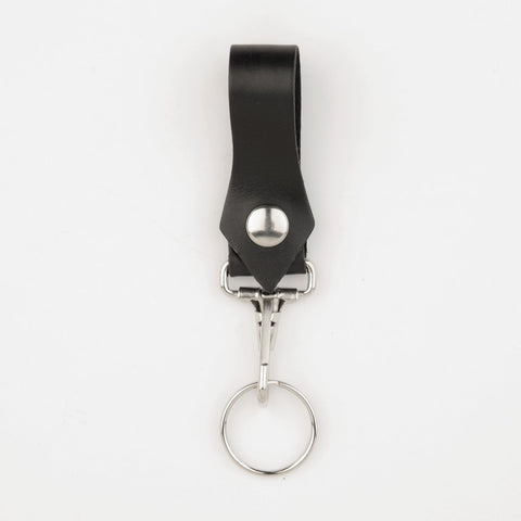 sturdy black leather snap-on keychain fob with hook and ring