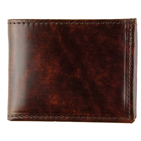 4" x 3.25" antiqued brown genuine leather billfold wallet