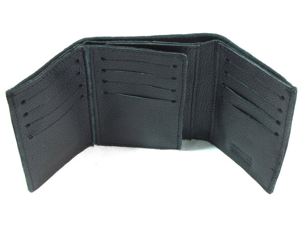 Large Soft Black Leather Credit Card Tri-Fold Wallet