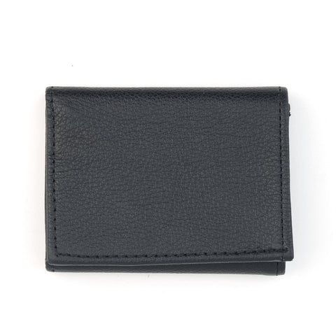 soft black genuine leather tri-fold wallet shown folded