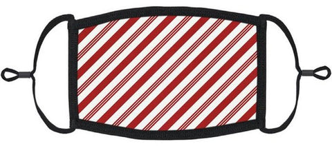 classic red & white candy cane stripe knit face mask black trim and adjustable black ear loops
