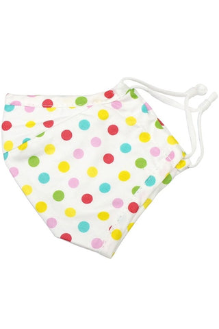 multi-color dot white polished cotton shaped double layer face mask with adjustable white ear loops