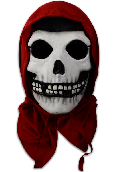 "Fiend Skull" classic Crimson Ghost villain as adopted by the Misfits, full head latex mask with attached red fabric hood
