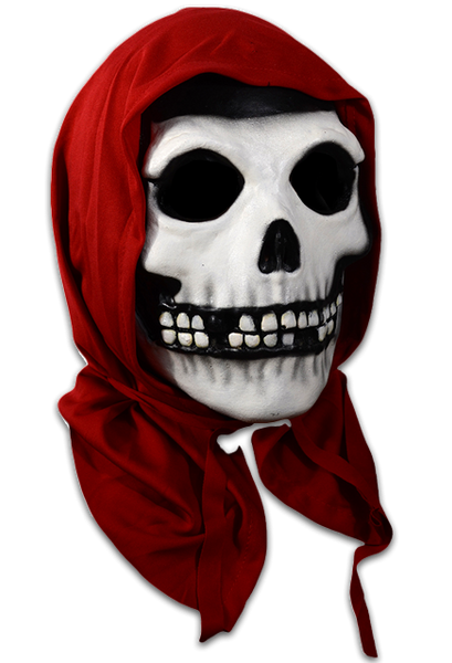 "Fiend Skull" classic Crimson Ghost villain as adopted by the Misfits, full head latex mask with attached red fabric hood