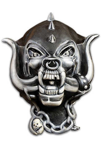 Motorhead's original War-Pig, or "Snaggletooth," animal skull hybrid full head grey black latex mask