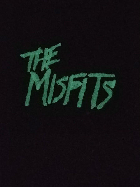 Misfits 1977 logo glow-in-the-dark embroidered patch, shown glowing