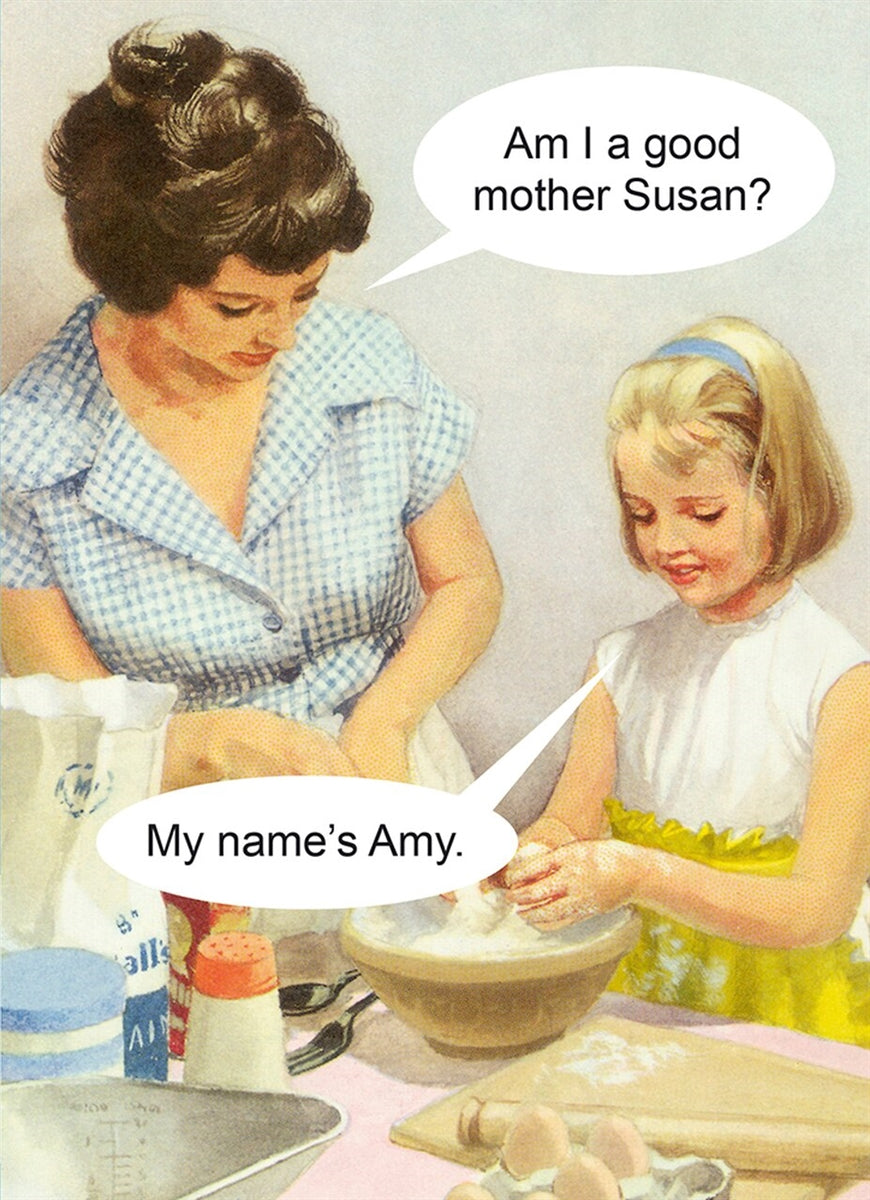 Ladybird Book image humorously updated with "Am I a Good Mother Susan? My Name is Amy" text 5" x 7" notecard