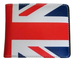 vinyl bi-fold wallet with Union Jack print on front and back
