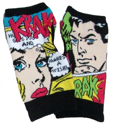 pair colorful retro comic print knit-in design arm warmers with black borders