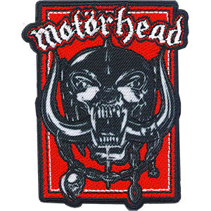 motorhead war-pig snaggletooth logo red, black, and white embroidered patch