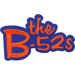 "the B-52s" blue and red logo embroidered patch