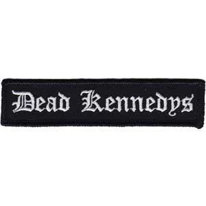 black with white embroidered Dead Kennedys Old English script logo patch