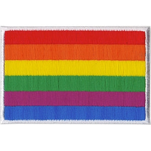 rainbow stripe flag with white stitched border embroidered patch