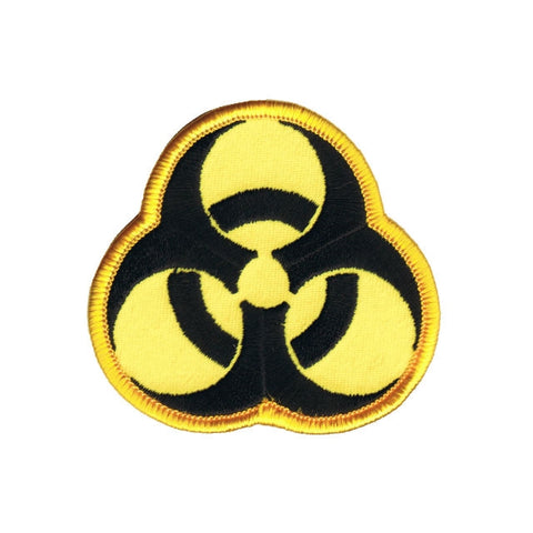 Yellow and black embroidered biohazard symbol patch
