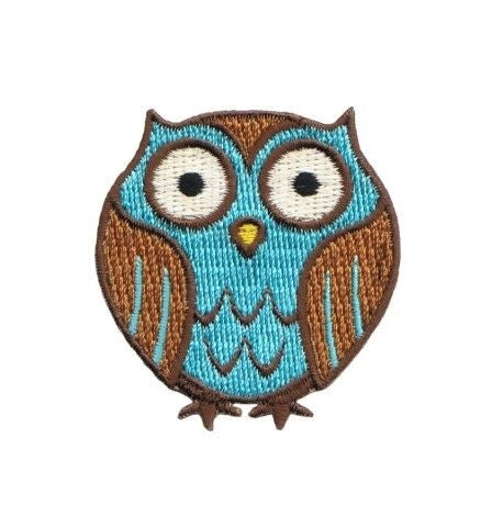 Embroidered brown and blue Owl Patch by artist Chico Von Spoon