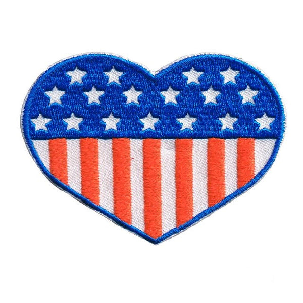 heart-shaped red, white, and blue stars and stripes American flag embroidered patch