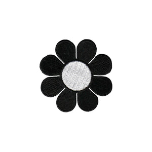 70's style 2" embroidered daisy patch in black & white
